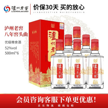 52度泸州老窖股份  八年窖头曲流金版 浓香型粮食酒白酒礼盒装 婚宴国庆送礼酒水 52度 500ml*6瓶价格多少钱？