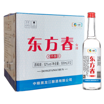 52度东方春中粮白酒浓香风格型52度500ml整箱12瓶简装光瓶亲民白酒行情价多少
